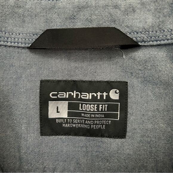 Carhartt Men's “Loose Fit” Blue Work Shirt, Lots of Patches, Size Large - Picture 10 of 11